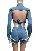 Load image into Gallery viewer, Sexy Backless  Crop Top &amp; Bandage Denim Short
