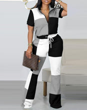 Load image into Gallery viewer, Women Casual Zipper Short-sleeved Shirt Flared Pants
