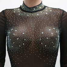 Load image into Gallery viewer, Sexy Black see through Rhinestone bodysuit
