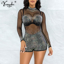 Load image into Gallery viewer, Sexy Black see through Rhinestone bodysuit
