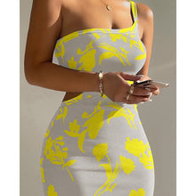 Load image into Gallery viewer, Summer Women Floral Print One Shoulder Cutout Ribbed Body con Dress
