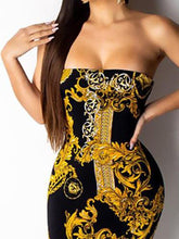 Load image into Gallery viewer, sexy fashion gold chain print sleeveless word collar backless dress
