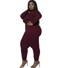 Load image into Gallery viewer, Plus Size Women&#39;s Clothing L-5XL Solid Color Turtleneck Two Piece Set Oversize Long Sleeve Casual Outfits Elastic Matching Sets
