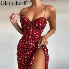 Load image into Gallery viewer, Floral print sexy bodycon high split dress
