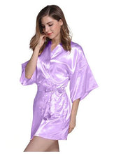 Load image into Gallery viewer, Women Silk Satin Short Night Robe Solid Kimono Robe Fashion Bath Robe Sexy Bathrobe Peignoir Femme Wedding Bride Bridesmaid Robe
