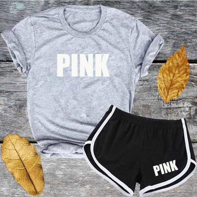 Cute Pink Letter T shirts and Shorts