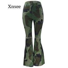 Load image into Gallery viewer, Camouflage Women Big Flare Jeans Wide Leg Pants Casual Long Trousers Military Fashion Lady Wild Sexy Stretchy Bellbottoms Pant
