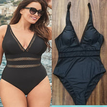 Load image into Gallery viewer, Mesh Insert High Waist Plus Size Swimsuits
