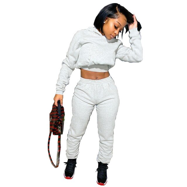 Two Piece Fall  Tracksuit Crop Hoodies Jogger