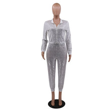 Load image into Gallery viewer, Two Piece Set Glitter Sequin Women Reflective Tracksuit
