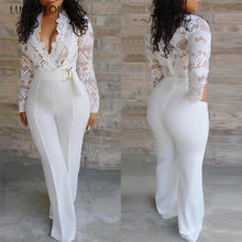 Load image into Gallery viewer, White Jumpsuit Women Lace Stitching Long Sleeve
