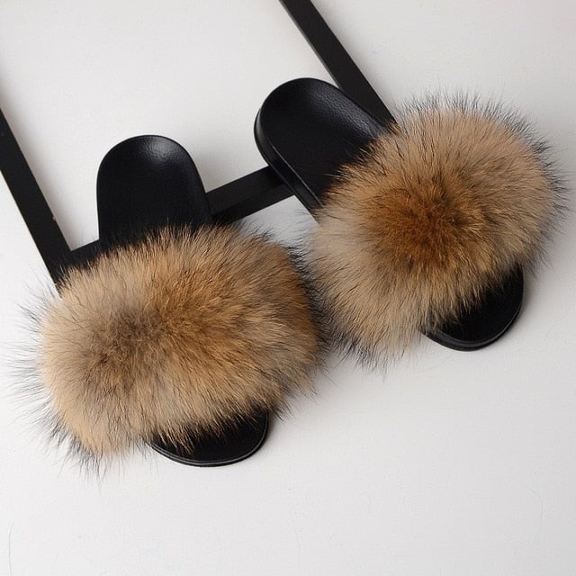Real Fox Fur Slides