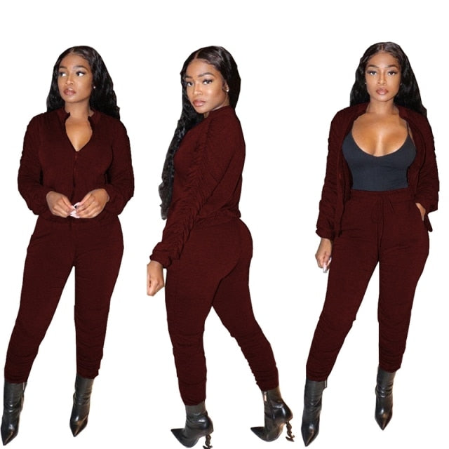 Fall Solid Plus Size Two Piece Set for Women