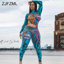 Load image into Gallery viewer, Pattern Print Sporty Crop Top+skinny Legging Two Piece
