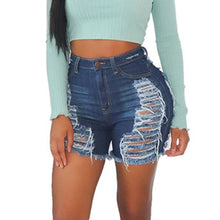 Load image into Gallery viewer, Light Blue Ripped Cut Out Denim Shorts
