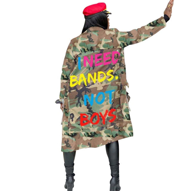 Letters Camouflage Coats and Jackets