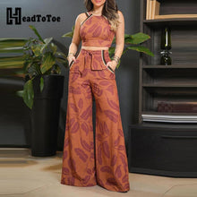 Load image into Gallery viewer, Leaf Print Sleeveless Top &amp; Pants Set Summer Women Two Piece Set
