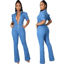 Load image into Gallery viewer, Fashion Women Skinny High Waist Sashes Denim Jumpsuits
