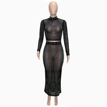 Load image into Gallery viewer, Sparkle Crystal Studded Crop Top And Maxi Skirt 2 pc Set
