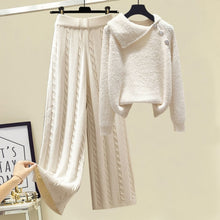 Load image into Gallery viewer, 3 Piece Set Women Pullover Sweater + Wide Leg Pants +Lamb Wool

